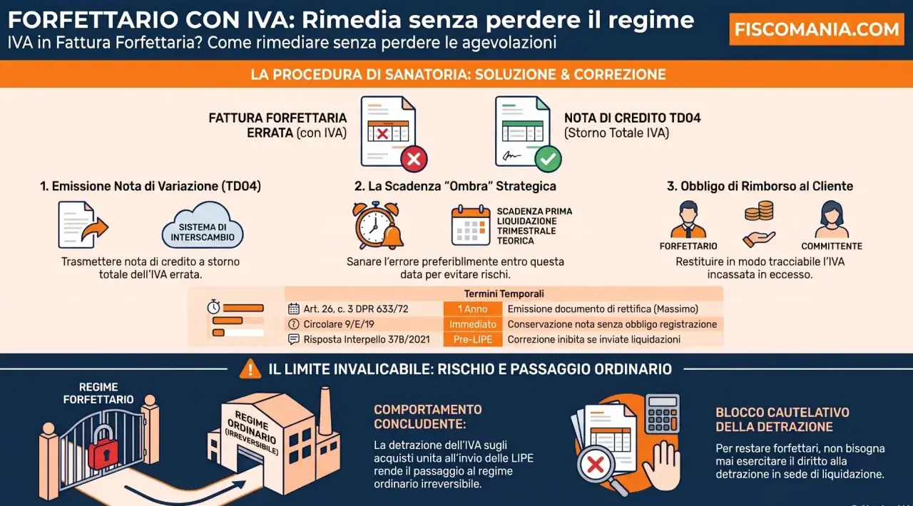 Guida per iva elettricista: come correggere fattura forfettaria con IVA, emettere nota di variazione TD04, rispettare scadenze e rimborsare il cliente.