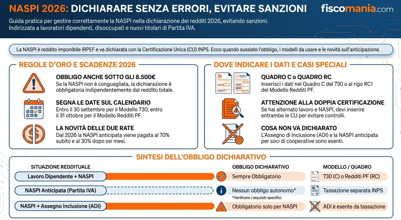Guida su come si calcola la dichiarazione dei redditi per la NASPI 2026. Regole, scadenze e dove indicare i dati per evitare sanzioni.