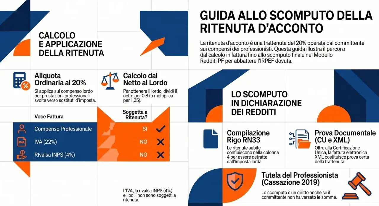 Guida al calcolo e applicazione della ritenuta d'acconto: come funziona per professionisti e professioniste.