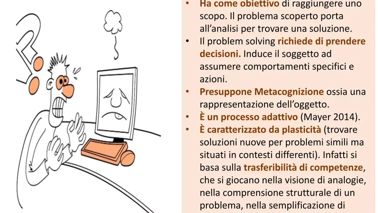 Un uomo stressato davanti a un computer con un punto interrogativo. Un esempio pratico di problem posing e problem solving.