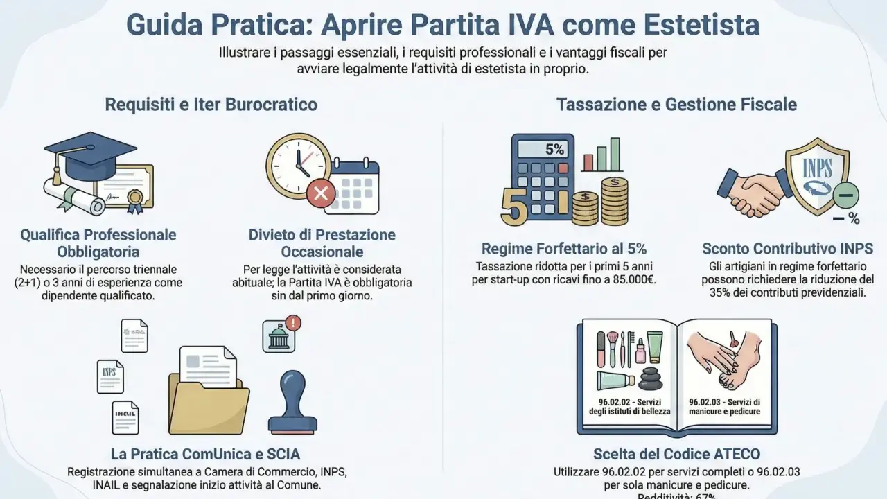 Guida per aprire partita IVA come estetista: requisiti, tassazione e codici ATECO per avviare l'attività.