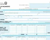 Modello F24 per il pagamento di tributi, con campi per codici tributo forfettari, dati anagrafici e imposte.