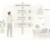 Uomo valuta il regime forfettario: se il fatturato è sotto gli 85.000€ nessun cambiamento, oltre si applicano nuove regole. Il limite partita IVA è cruciale.
