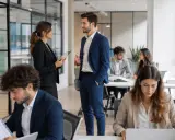 Ufficio moderno con persone che lavorano. La gestione delle risorse umane cosa sono? Il team collabora per il successo.