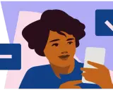 Donna con smartphone, icone di spunta e testo. Il **job posting significato** è chiaro: un'opportunità di lavoro.