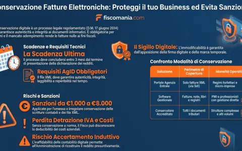 Conservazione fatture elettroniche: rischi, sanzioni e perdite di detrazione IVA. La gestione digitale è fondamentale per la tua attività.