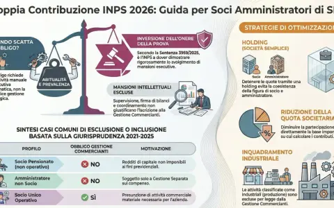 Guida INPS 2026 su contributi INPS amministratore SRL. Analizza casi di esclusione/inclusione, strategie di ottimizzazione e inversioni onere prova.