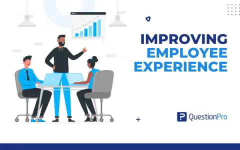 Migliorare l'employee experience: un team collabora attorno a un tavolo con laptop, mentre un grafico mostra crescita.