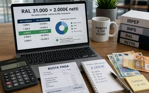 Calcolo RAL per 2.000€ netti mensili, con busta paga, calcolatrice e foglio spese. Il costo del personale è analizzato per pianificare il futuro.