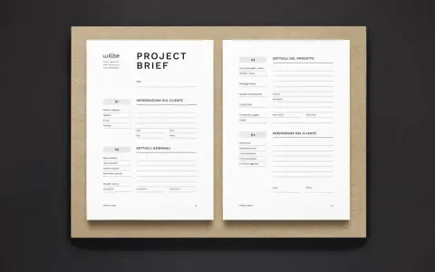 Il **brief** di progetto, un documento essenziale per definire obiettivi e dettagli, pronto per essere compilato.