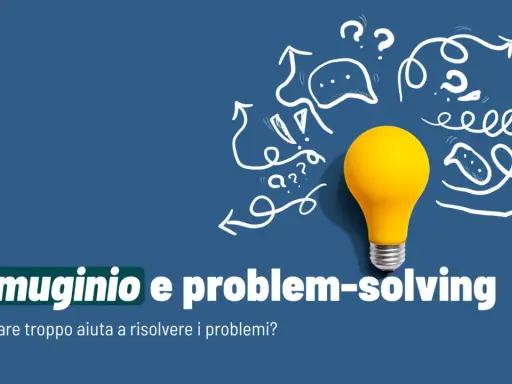 Lampadina gialla circondata da frecce e punti interrogativi, simboleggia come risolvere un problema. Testo: "Rimuginio e problem-solving".