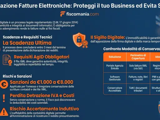 Conservazione fatture elettroniche: rischi, sanzioni e perdite di detrazione IVA. La gestione digitale è fondamentale per la tua attività.
