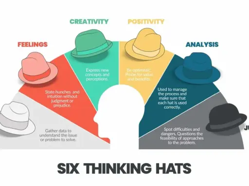 Sei cappelli per pensare: fatti, sentimenti, creatività, positività, analisi e giudizio. Un modo per esplorare cos'è il pensiero laterale.