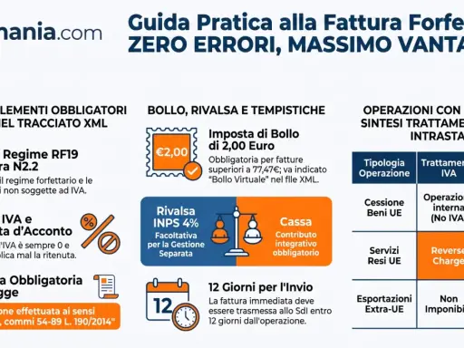 Guida pratica fattura forfettaria: elementi obbligatori, bollo, rivalsa, tempistiche e operazioni estere. Include rimborso spese anticipate.