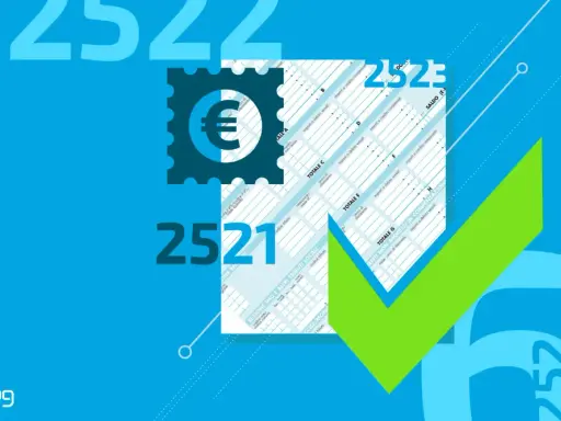 Esempio fattura con marca da bollo. Un segno di spunta verde su un documento fiscale con simbolo euro.