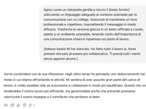 Esempio di circolare comunicazione interna aziendale: un testo che invita alla collaborazione e a un carico di lavoro più equilibrato.