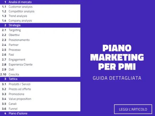 Piano marketing per PMI: guida dettagliata con analisi mercato, strategia e tattica. Leggi l'articolo.