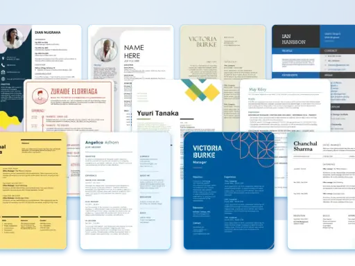 Una raccolta di curriculum vitae con diverse sezioni: esperienze, competenze, istruzione e contatti.