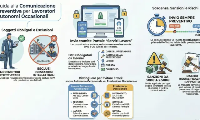 Guida alla comunicazione preventiva per lavoratori autonomi occasionali: le prestazioni occasionali vanno dichiarate prima dell'inizio.