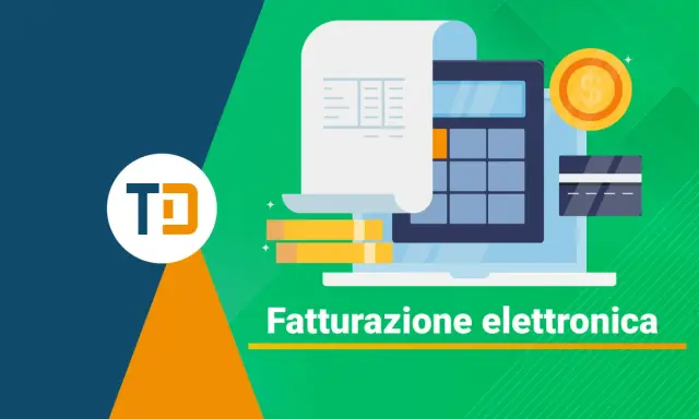 Illustrazione che mostra la differenza tra scontrino e fattura con calcolatrice, moneta, carta di credito e documento.