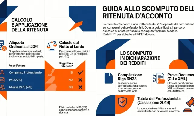 Guida al calcolo e applicazione della ritenuta d'acconto: come funziona per professionisti e professioniste.