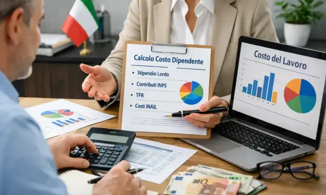 Analisi del costo del lavoro: si discute quanto paga il datore di lavoro di contributi INPS, TFR e costi INAIL, con grafici e calcolatrice.