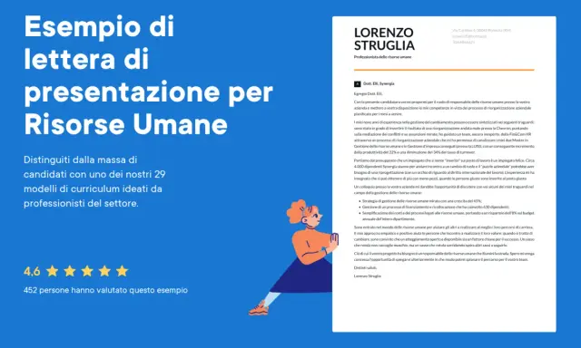 Esempio di lettera di presentazione per Risorse Umane. Un modello di curriculum per distinguersi, con un focus sulla gestione del personale e la crescita aziendale.