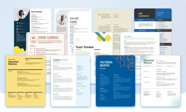 Una raccolta di curriculum vitae con diverse sezioni: esperienze, competenze, istruzione e contatti.