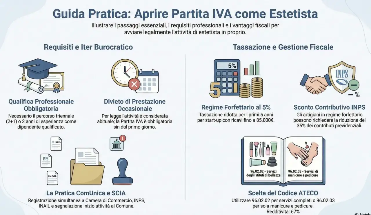 Guida per aprire partita IVA come estetista: requisiti, tassazione e codici ATECO per avviare l'attività.