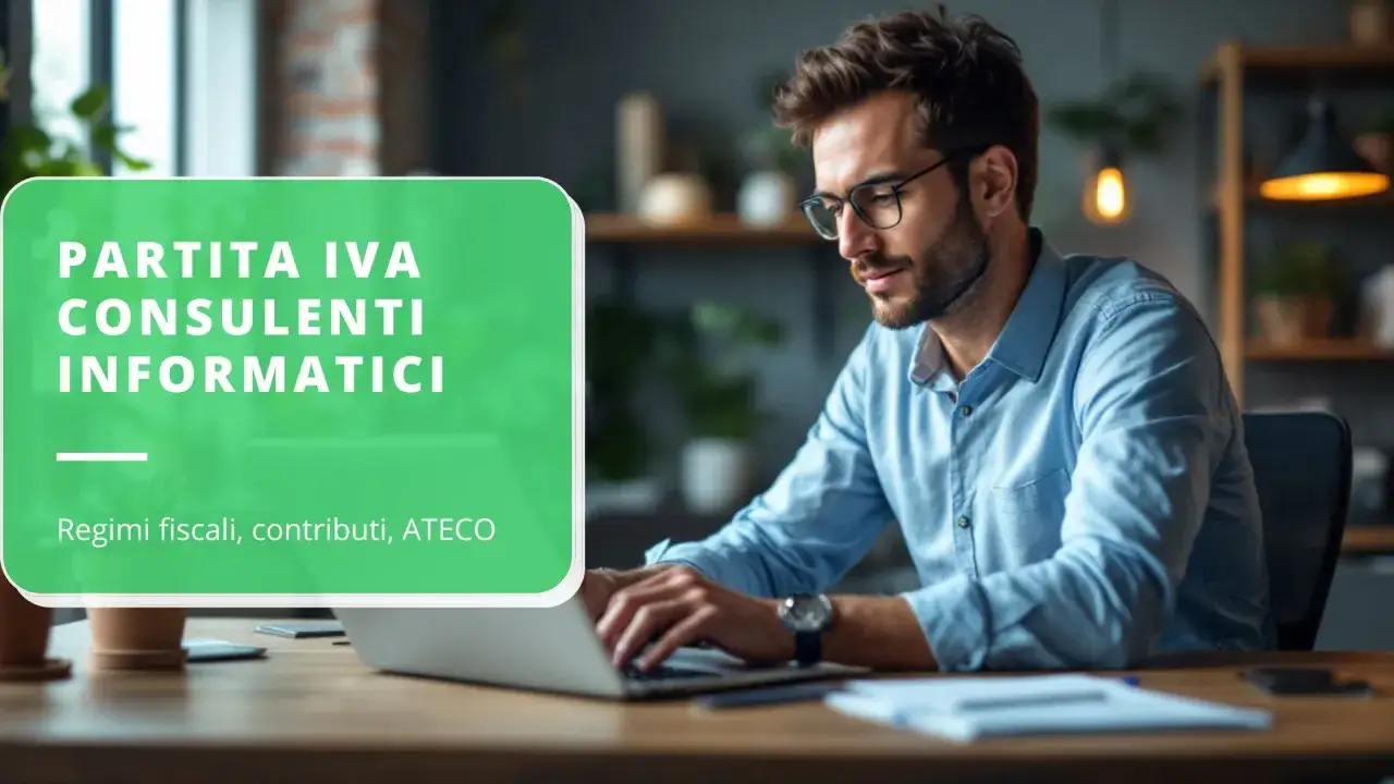 Uomo con occhiali lavora al laptop. La grafica indica