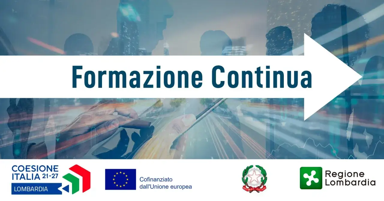 Formazione continua: un percorso di crescita per il futuro. Immagine con persone stilizzate, grafici e un tablet.