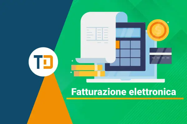 Illustrazione che mostra la differenza tra scontrino e fattura con calcolatrice, moneta, carta di credito e documento.