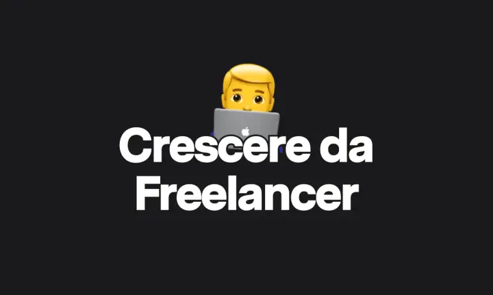 Emoji di un uomo al computer, con testo "Crescere da Freelancer". Un'immagine che evoca il pensiero strategico per il successo nel lavoro autonomo.